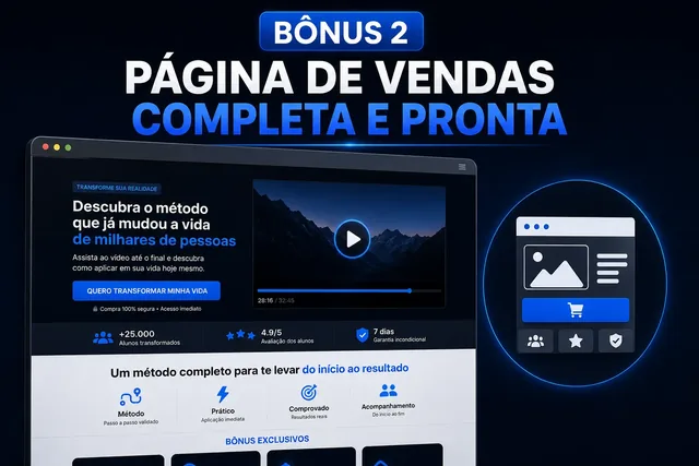 Página de vendas com vídeo de apresentação e depoimentos